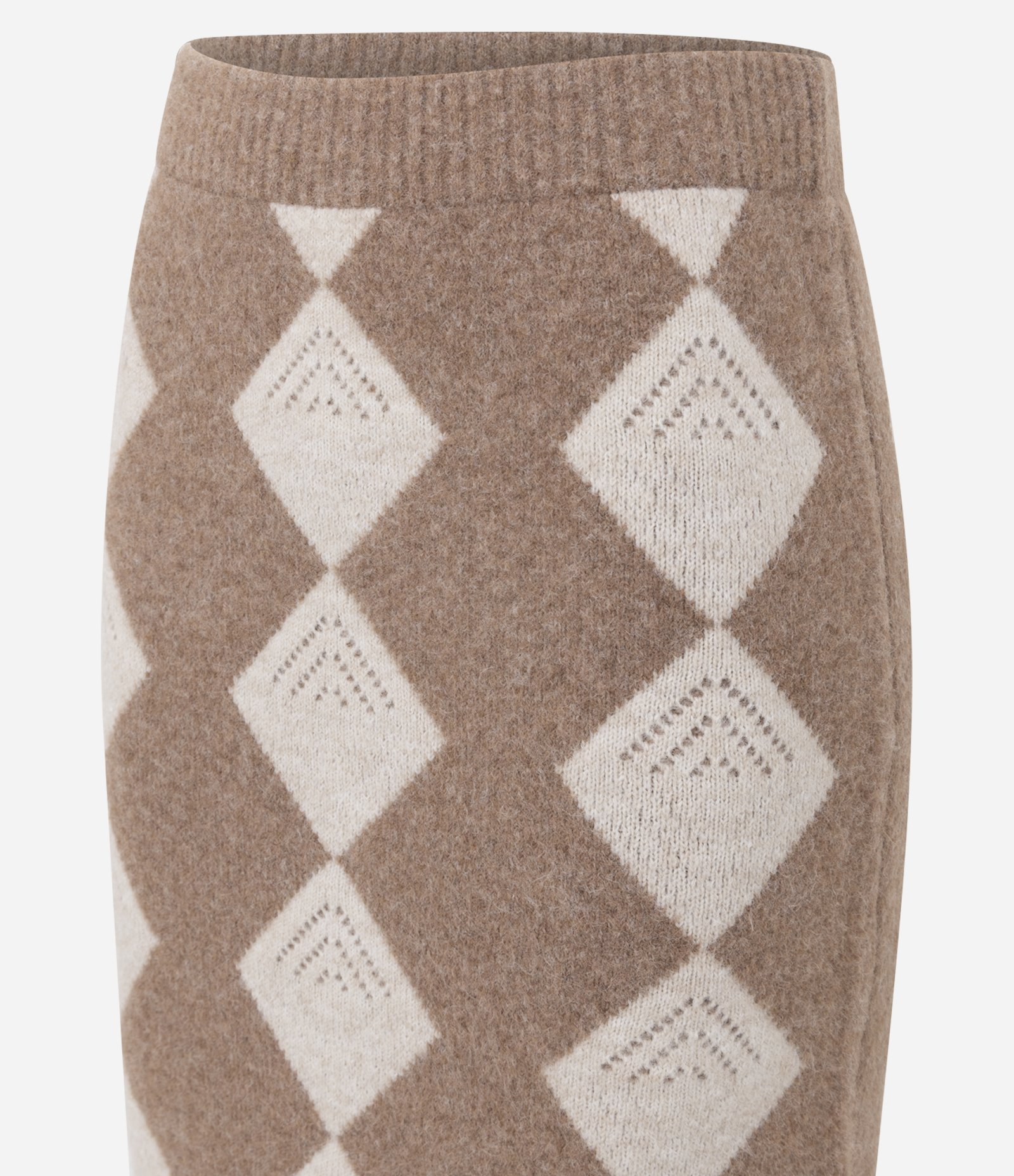Saia Long Midi em Tricô Jacquard com Estampa Xadrez Bege 7