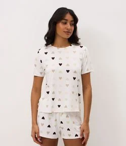 Blusa de Pijama em Peach Touch com Estampa de Coração