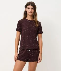 Short de Pijama em Peach Touch com Estampa de Coração