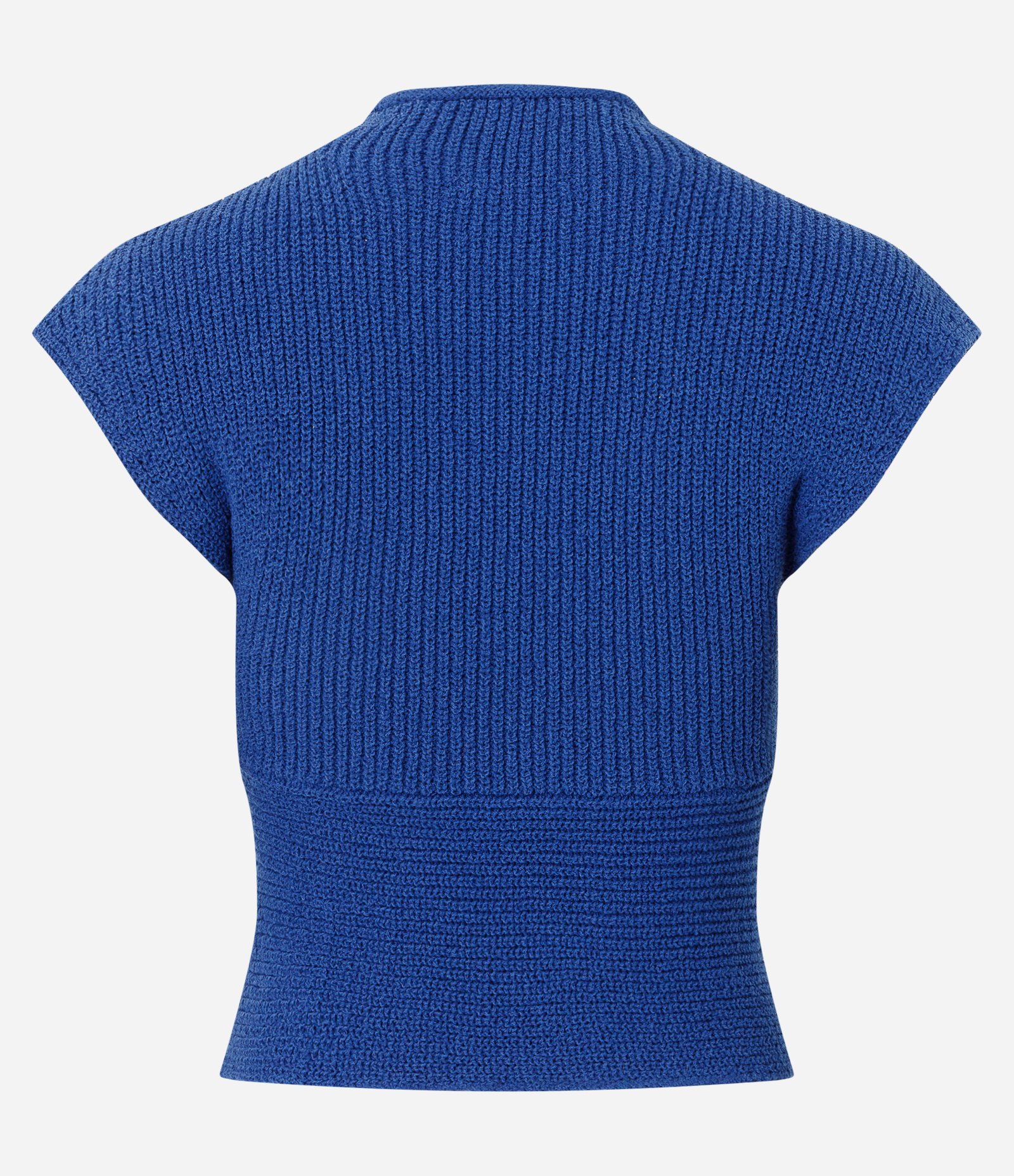 Blusa Cropped em Tricô Texturizado com Ombreira Azul 7