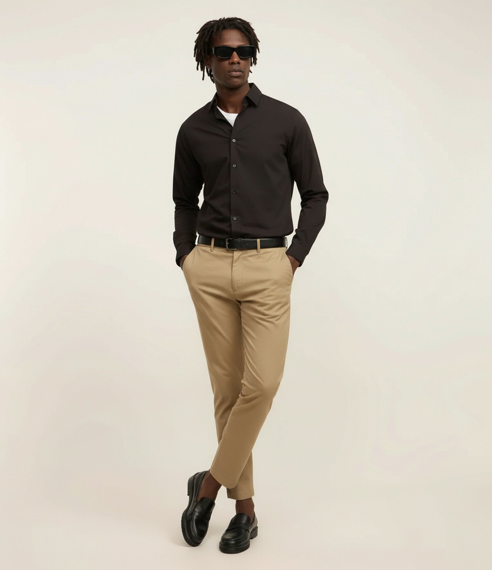 Calça Básica Slim Cropped Alfaiatada com Elastano Bege 1