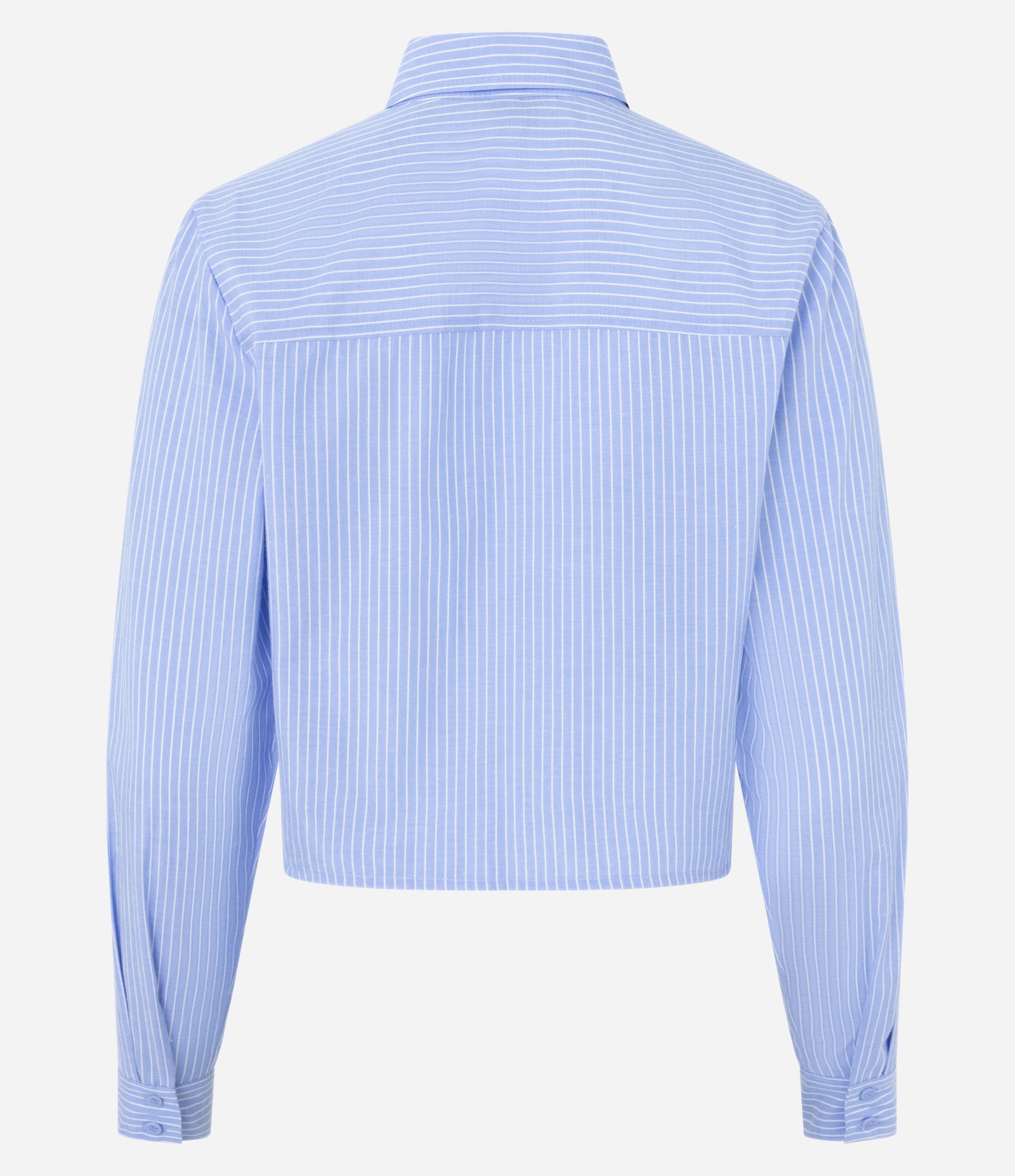 Camisa Cropped Manga Longa com Estampa Listrada Azul 2
