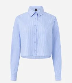 Camisa Cropped Manga Longa com Estampa Listrada