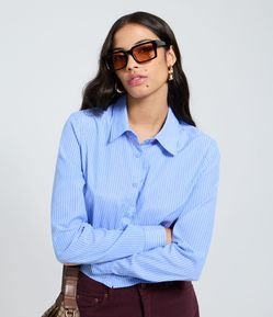 Camisa Cropped Manga Longa com Estampa Listrada