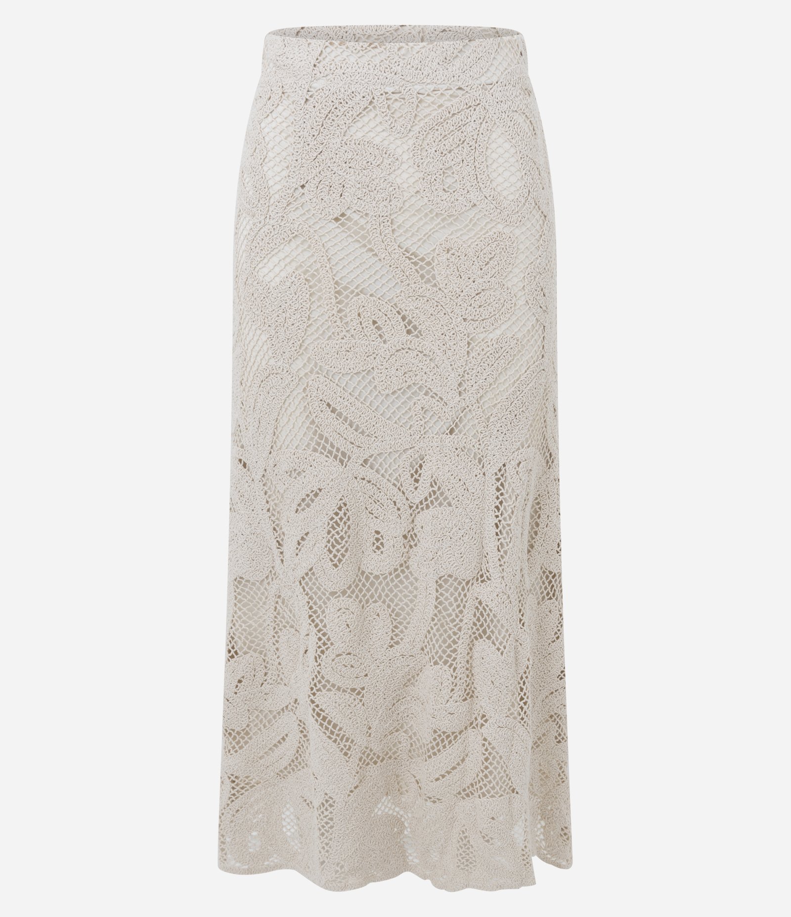 Saia Midi Evasê em Tricô Texturizado Bege 1