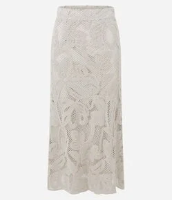 Saia Midi Evasê em Tricô Texturizado