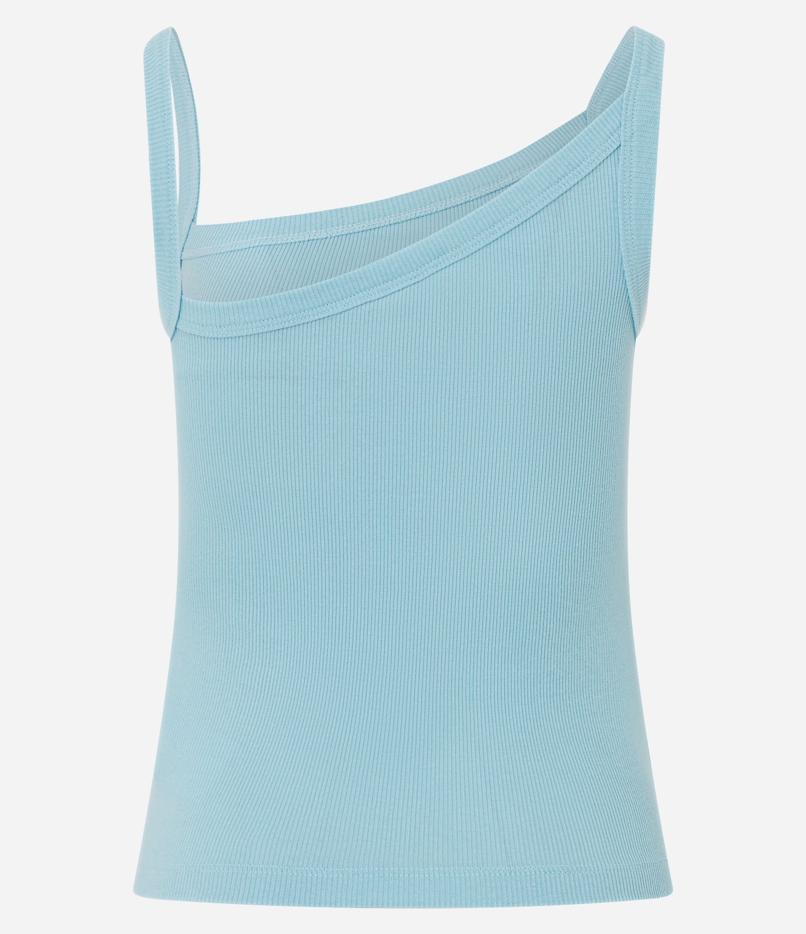 Blusa em Ribana com Decote Assimétrico Azul Claro 6