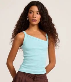 Blusa em Ribana com Decote Assimétrico