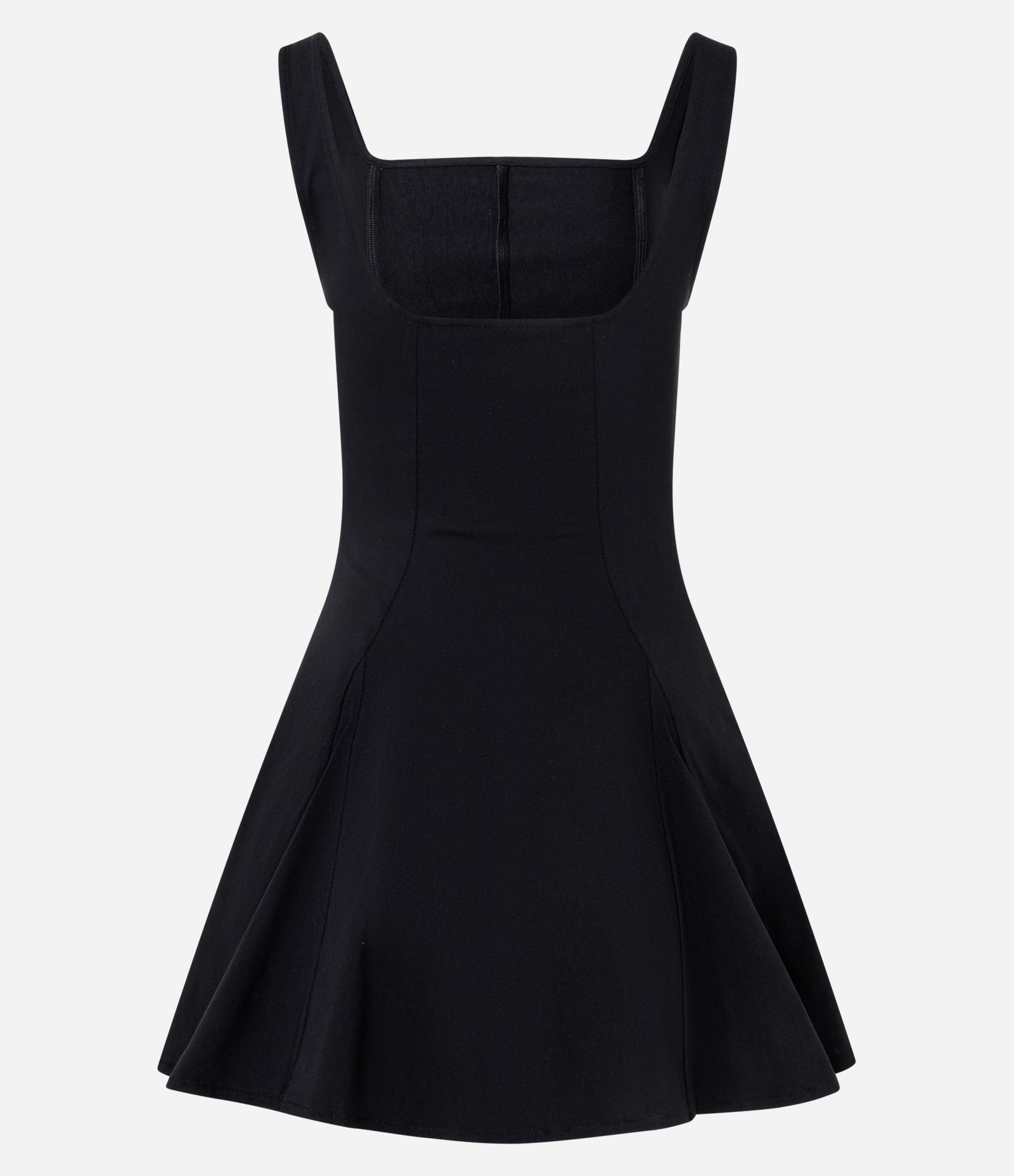 Vestido Evasê Curto em Bengaline Com Decote Quadrado Preto 7