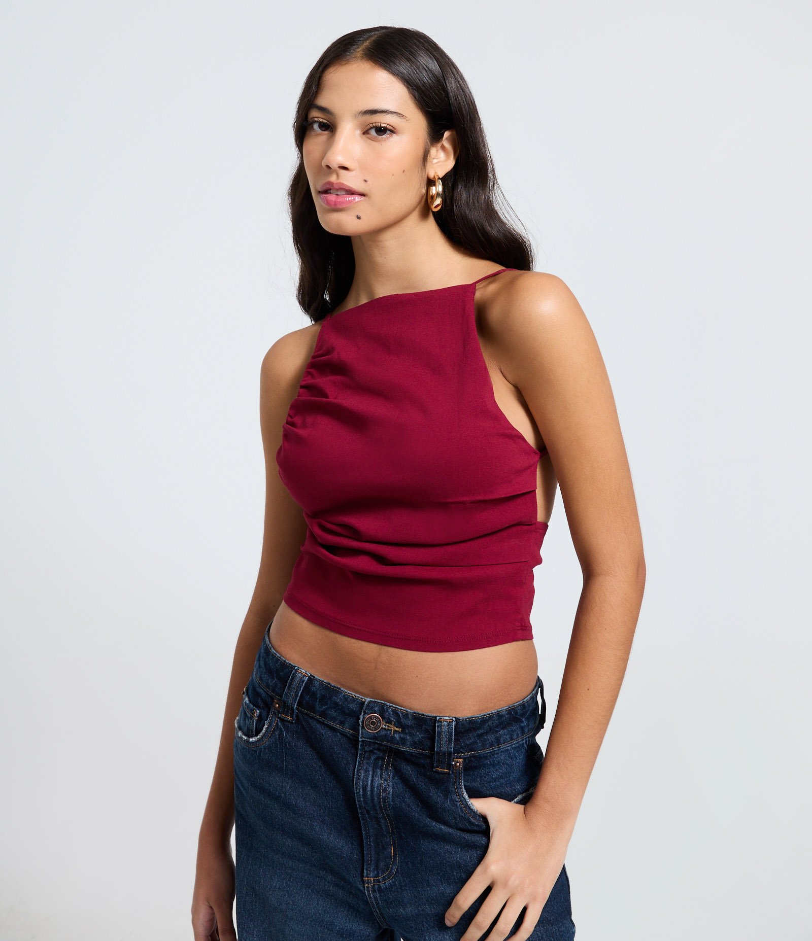 Blusa Regular em Bengaline com Amarração nas Costas Vermelho 1