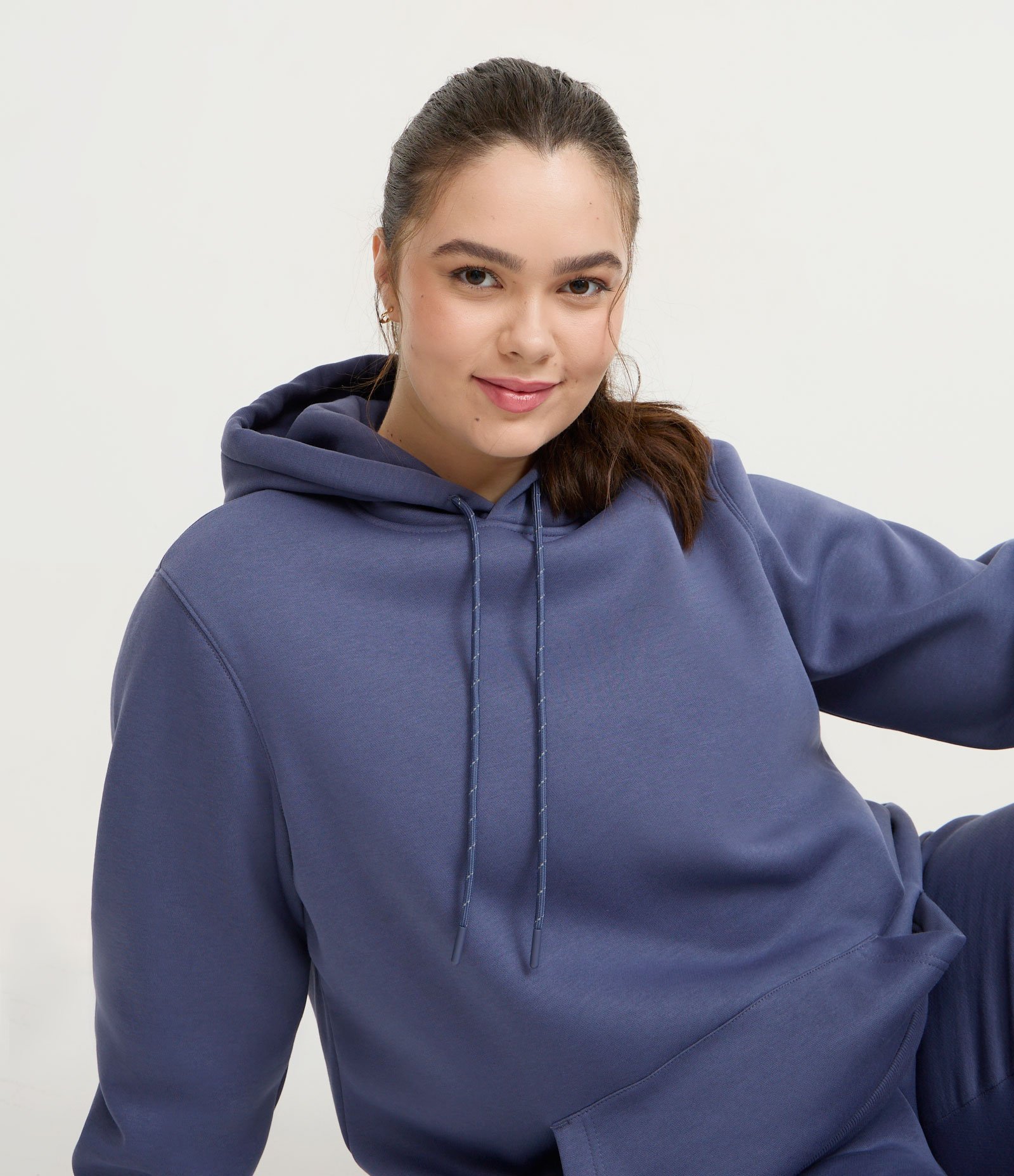 Casaco Fechado Esportivo em Moletom com Felpa e Capuz Curve & Plus Size Azul 1