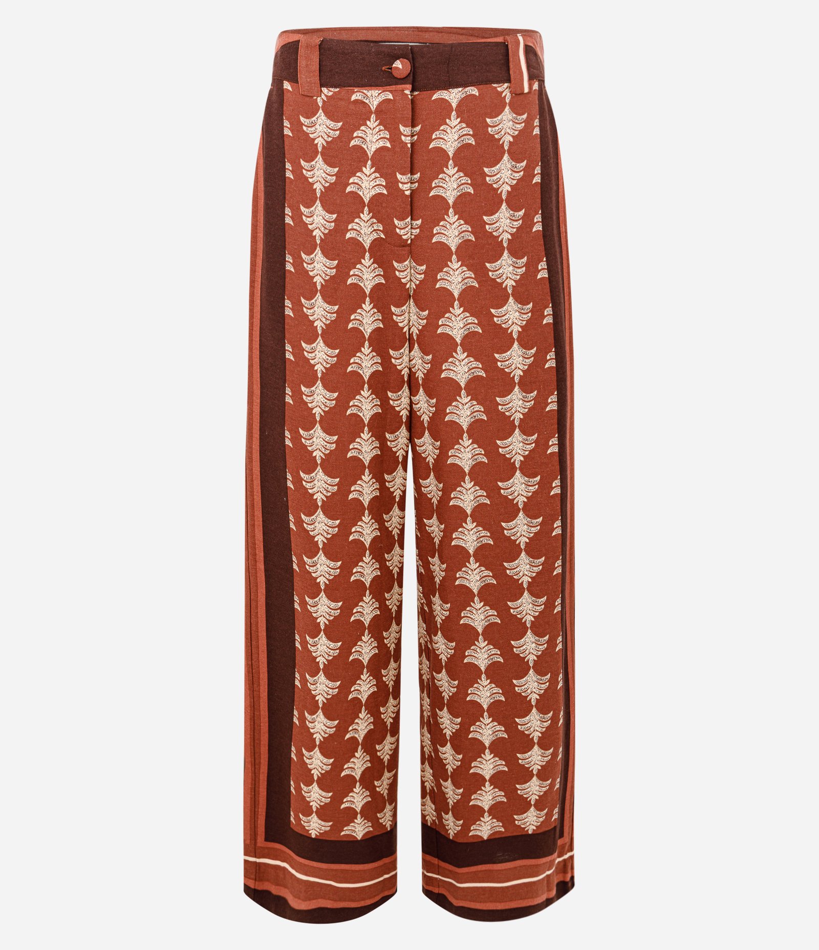 Calça Reta em Viscolinho com Estampa Abstrata Laranja 5