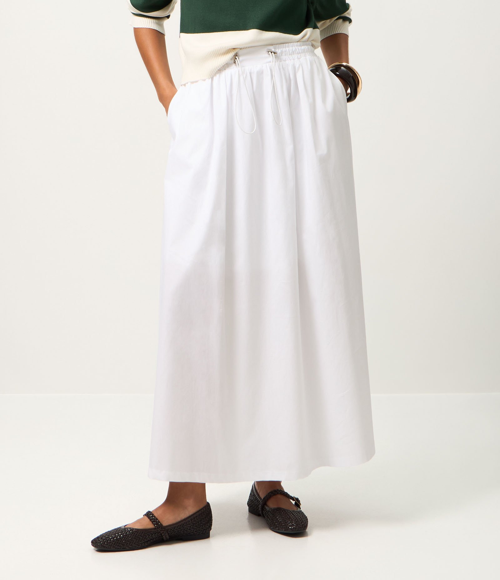 Saia Midi em Algodão com Cós Elástico Branco 3