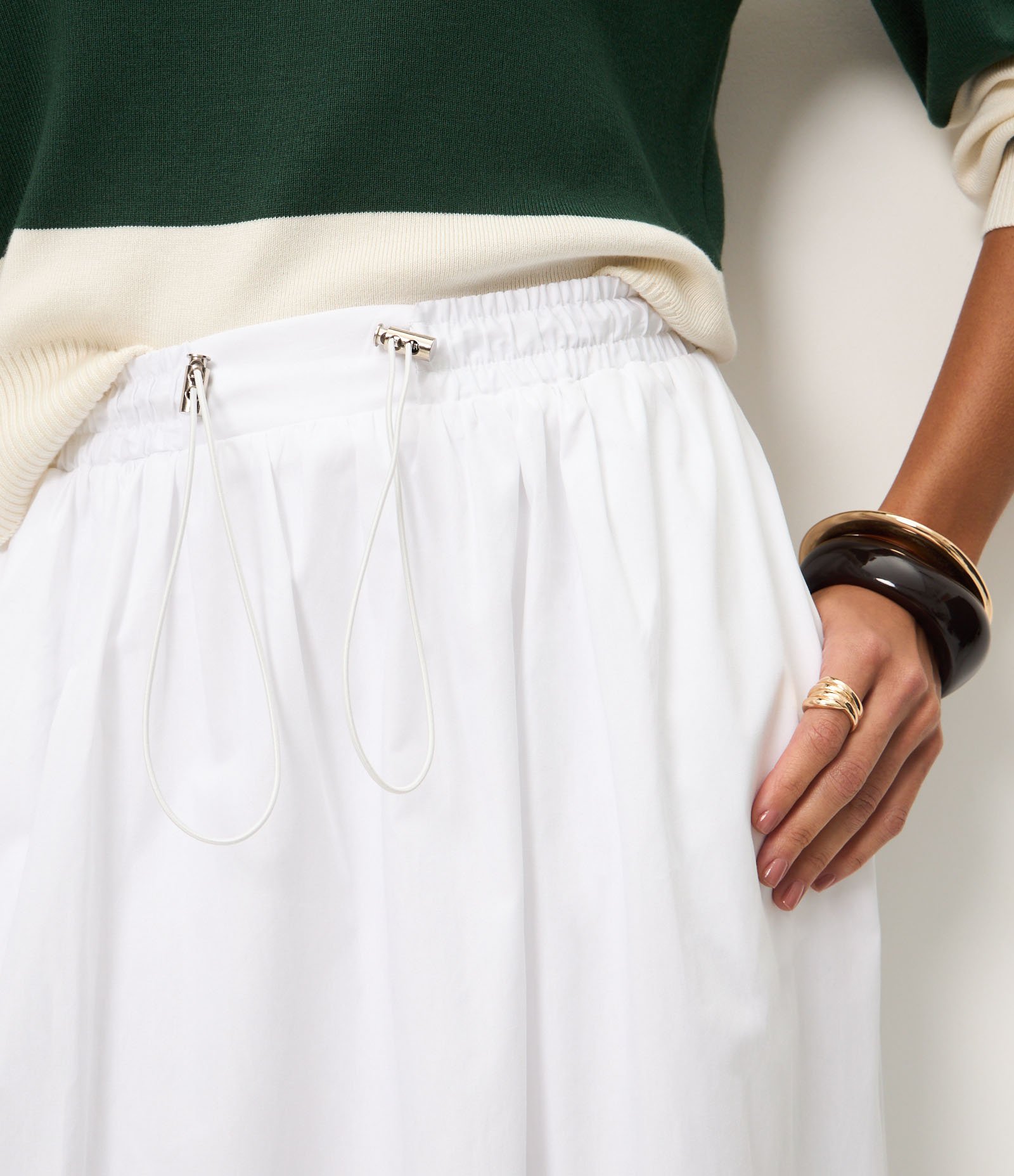 Saia Midi em Algodão com Cós Elástico Branco 4
