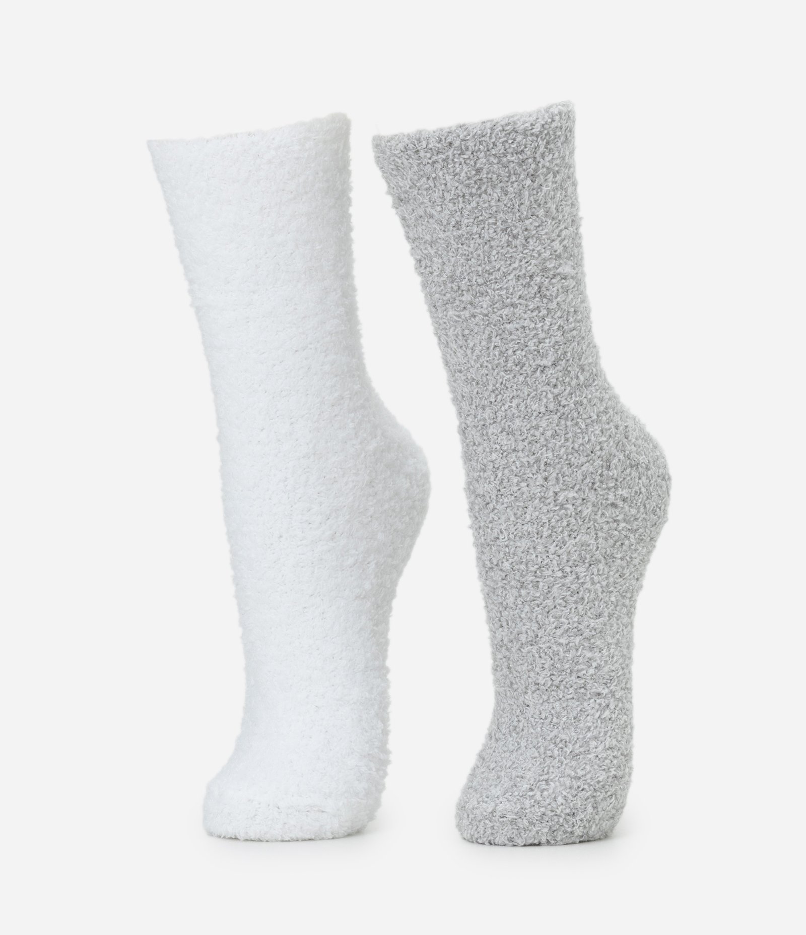 Kit 02 Meias Cano Alto em Chenille Cinza/Branco 1