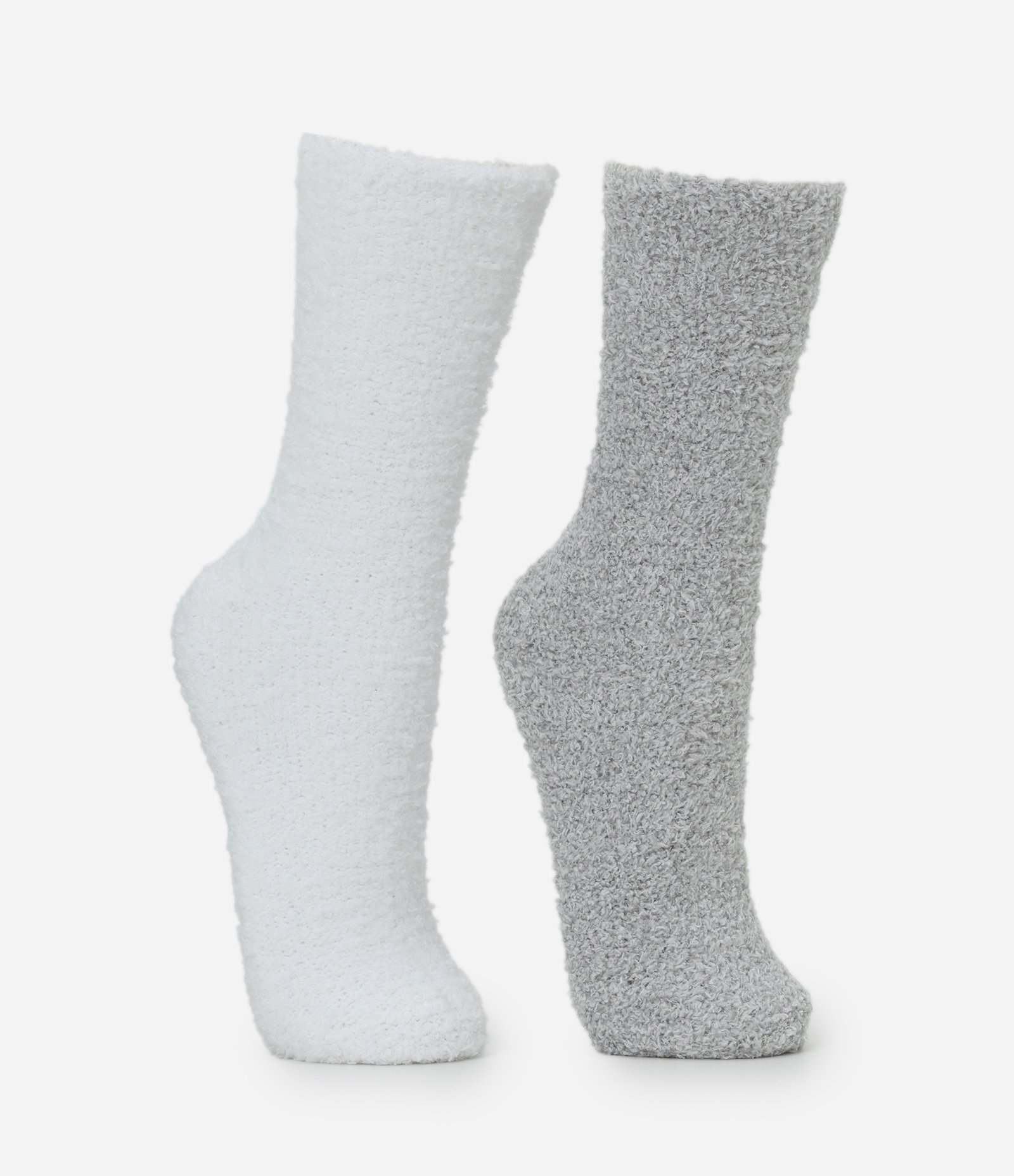Kit 02 Meias Cano Alto em Chenille Cinza/Branco 2