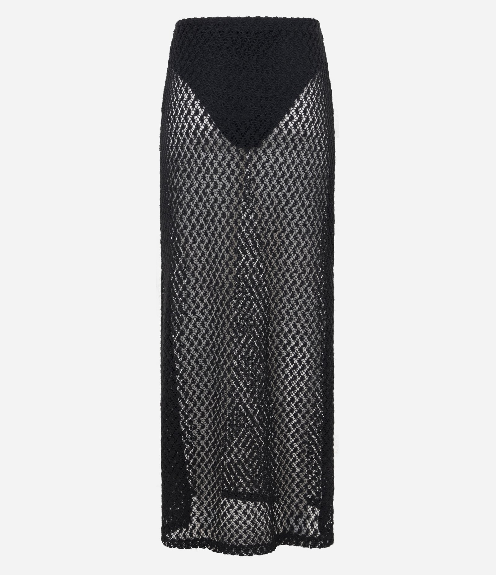 Saia New Midi em Tricô com Transparência e Forro Hot Pants Preto 10