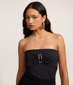 Blusa Tomara Que Caia em Microfibra com Detalhe Dourado