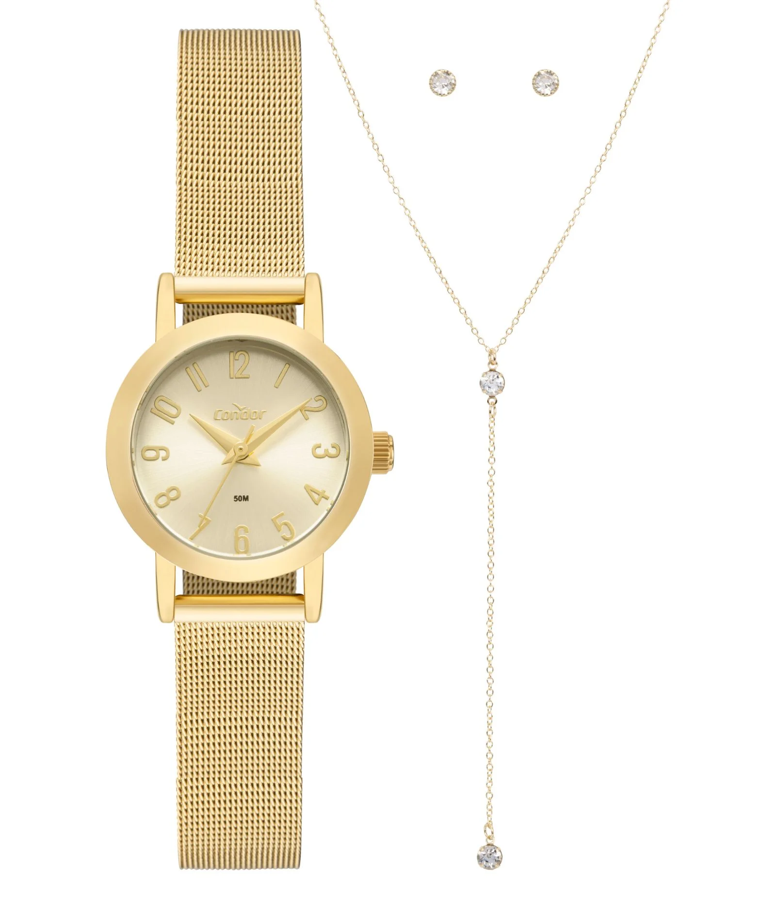 kit relogio Analógico Feminino com Caixa em Metal  e Pulseira em Aço Condor Dourado 1