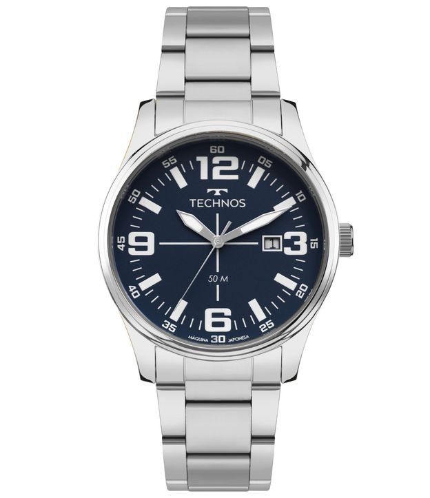 RELOGIO ANALOGICO MASCULINO COM CAIXA EM ACO E PULSEIRA EM ACO TECHNOS