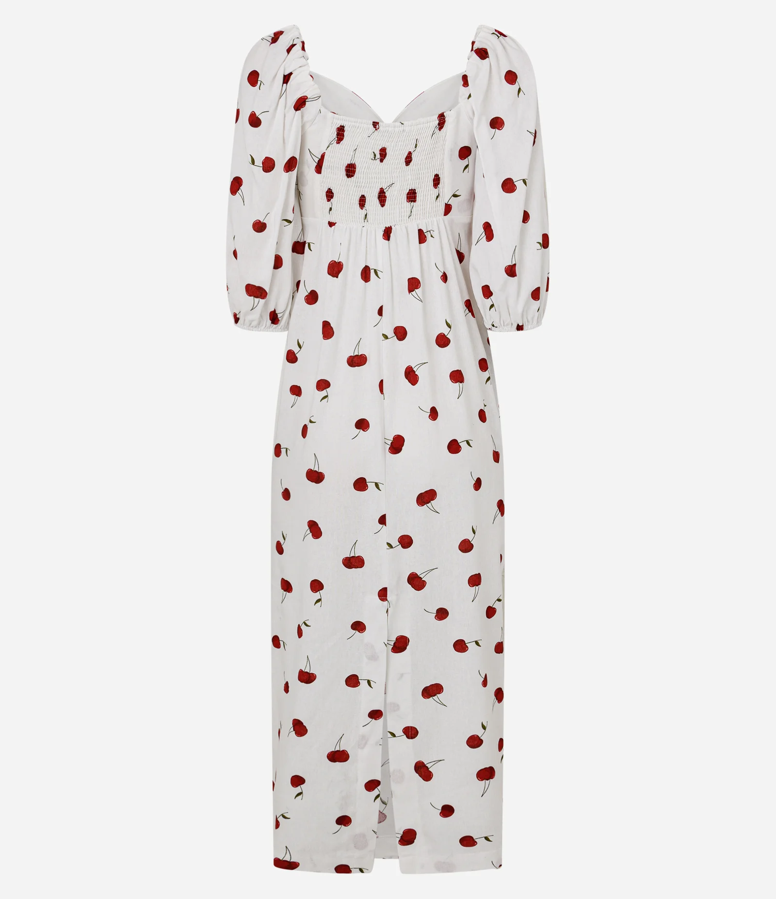 Vestido Longo com Marga Curta e Estampa de Cerejas Branco 3