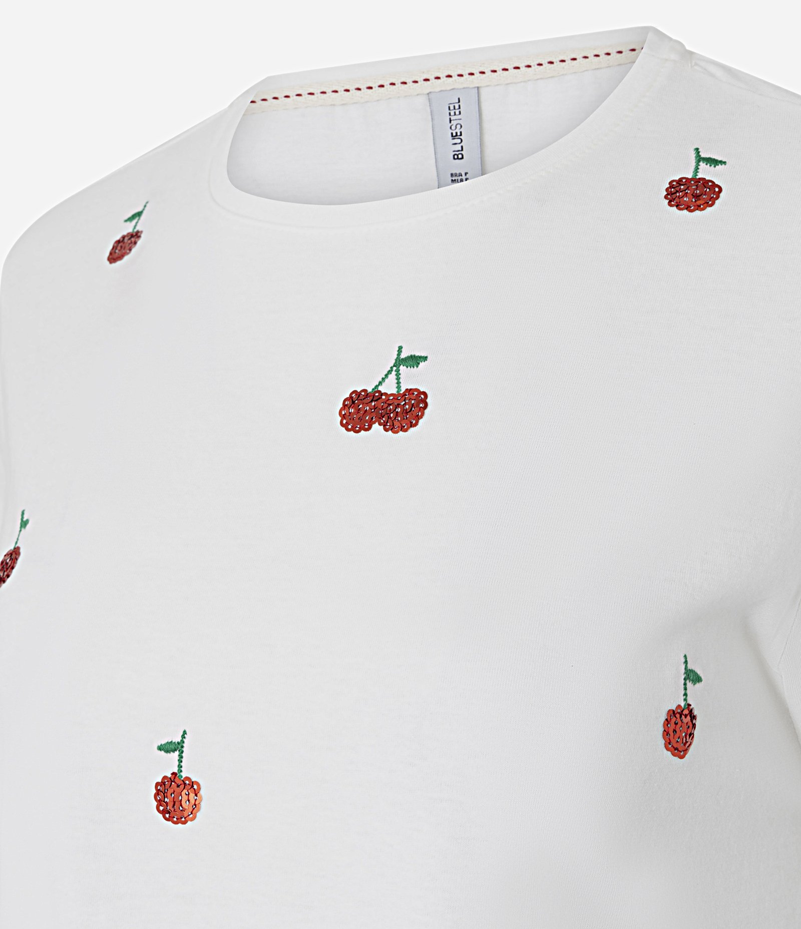 Camiseta T-shirt em Algodão com Cereja Bordada Branco 2