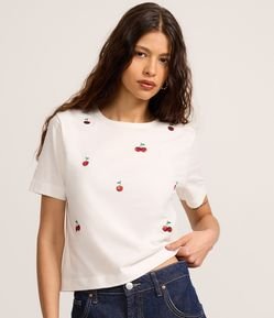 Camiseta T-shirt em Algodão com Cereja Bordada