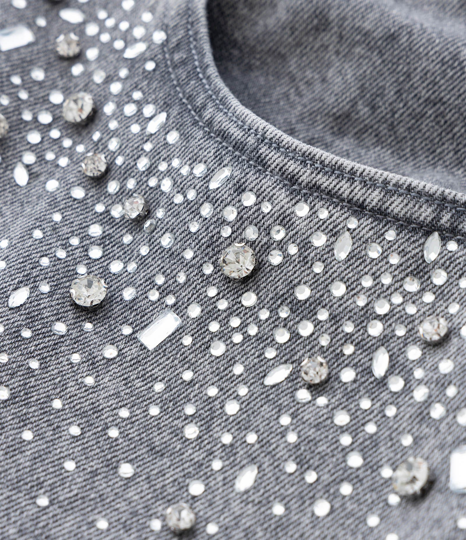 Calça Wide Leg Jeans com Brilhos Curve & Plus Size Cinza 10