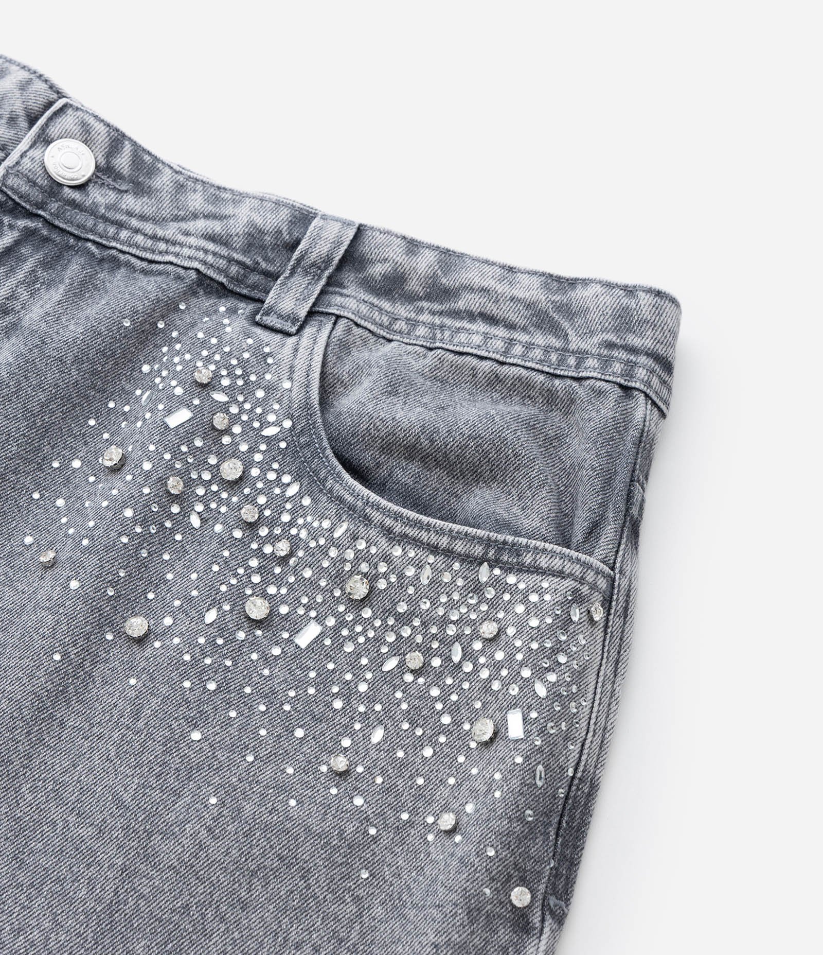 Calça Wide Leg Jeans com Brilhos Curve & Plus Size Cinza 11