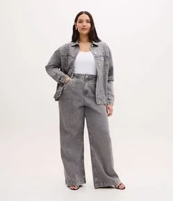 Calça Wide Leg Jeans com Brilhos Curve & Plus Size