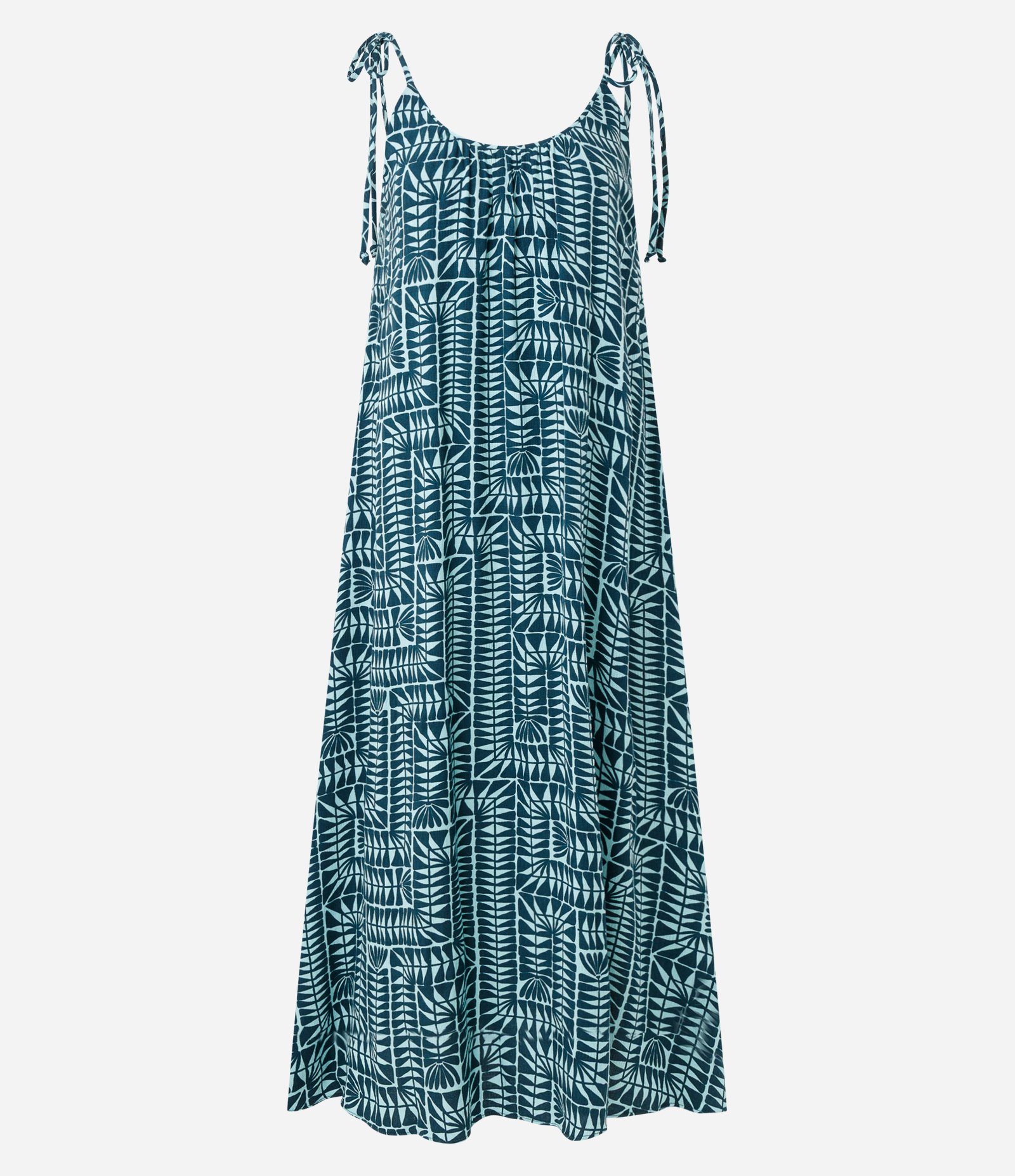 Vestido Solto Estampado com Alça Fina e Amarração nos Ombros Verde 1