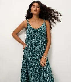 Vestido Solto Estampado com Alça Fina e Amarração nos Ombros