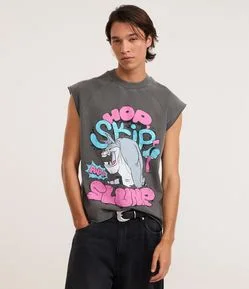 Regata Boxy em Algodão Estonado com Estampa Looney Tunes