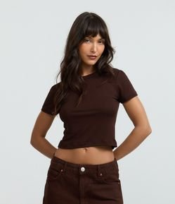 Blusa Cropped Básica em Ribana com Manga Curta