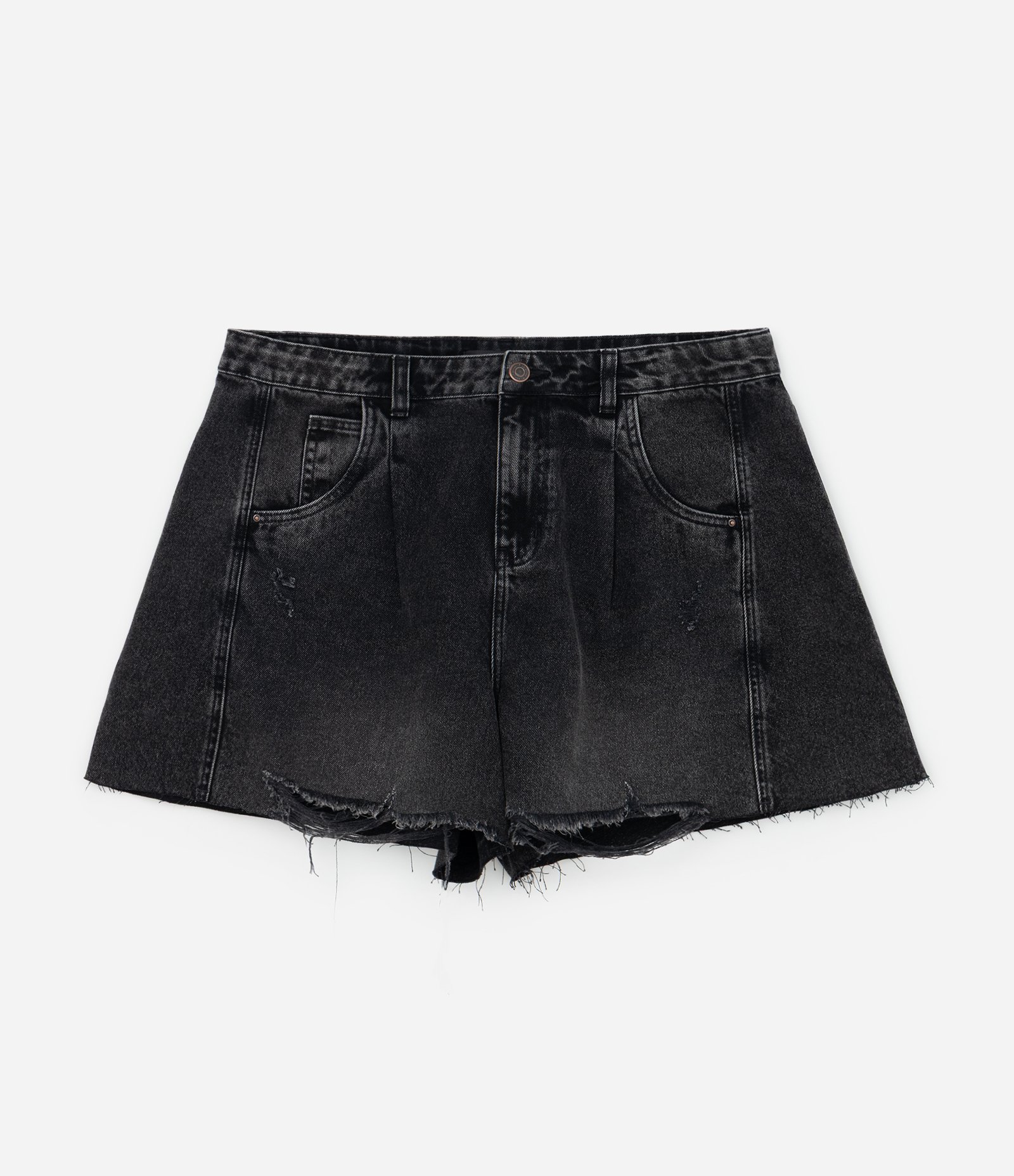 Short Evasê em Jeans com Recorte Curve & Plus Size Preto 1