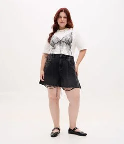 Short Evasê em Jeans com Recorte Curve & Plus Size