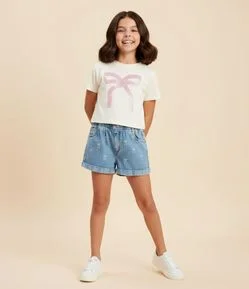 Camiseta Infantil Boxy com Estampa de Laço - Tam 5 a 14 Anos