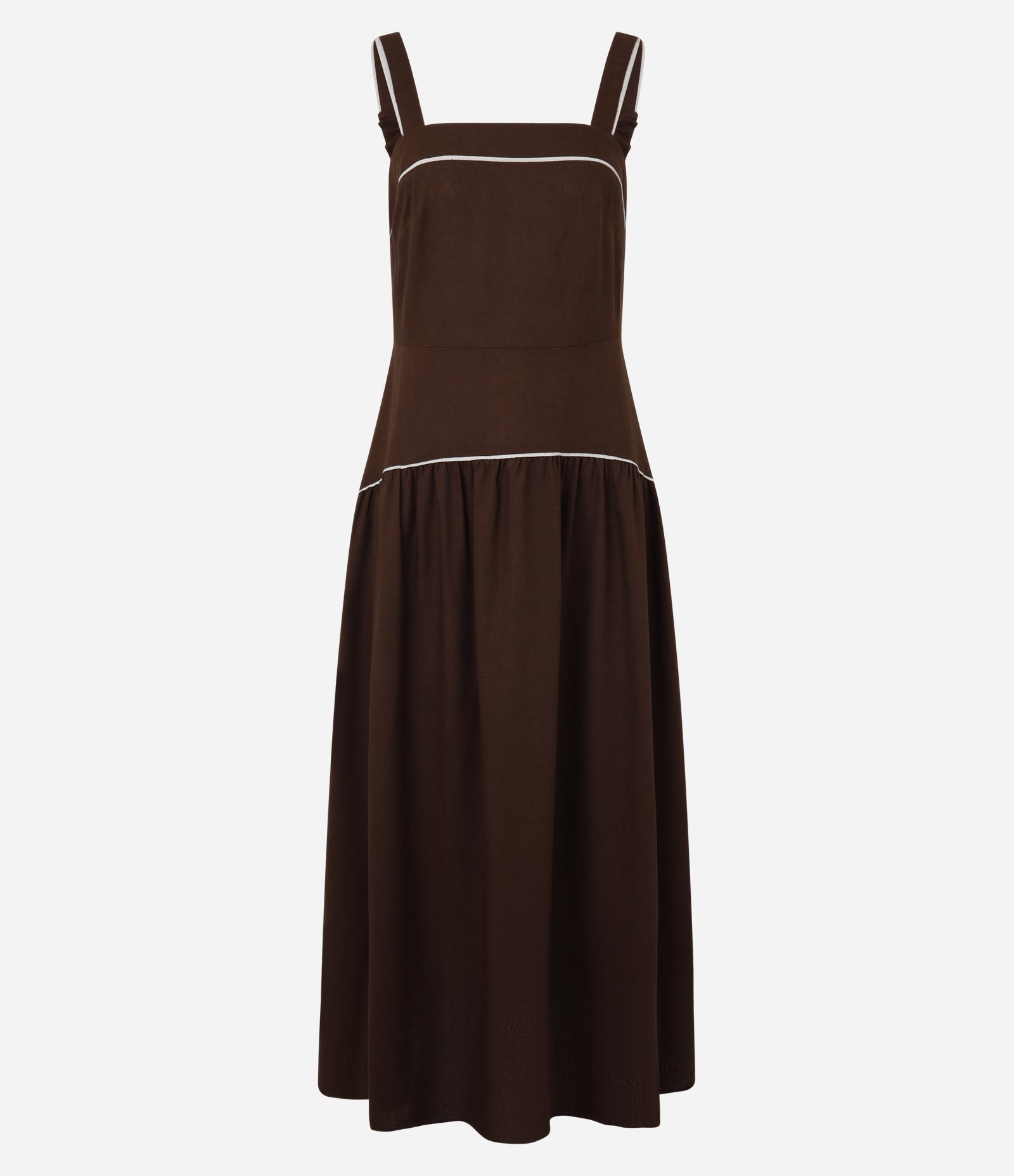Vestido Midi com Cintura Baixa em Viscolinho Marrom 5