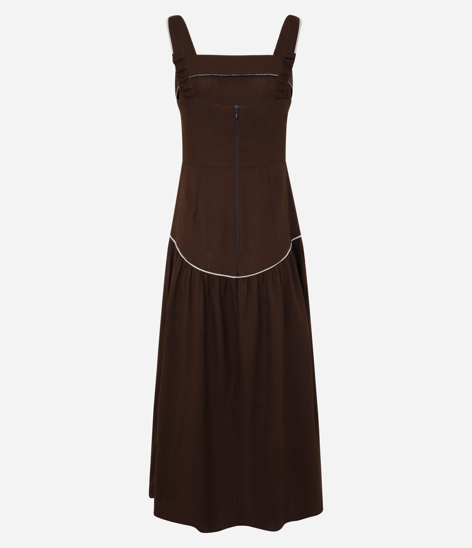 Vestido Midi com Cintura Baixa em Viscolinho Marrom 6