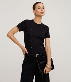 Blusa em Algodão com Gola Redonda e Brilho