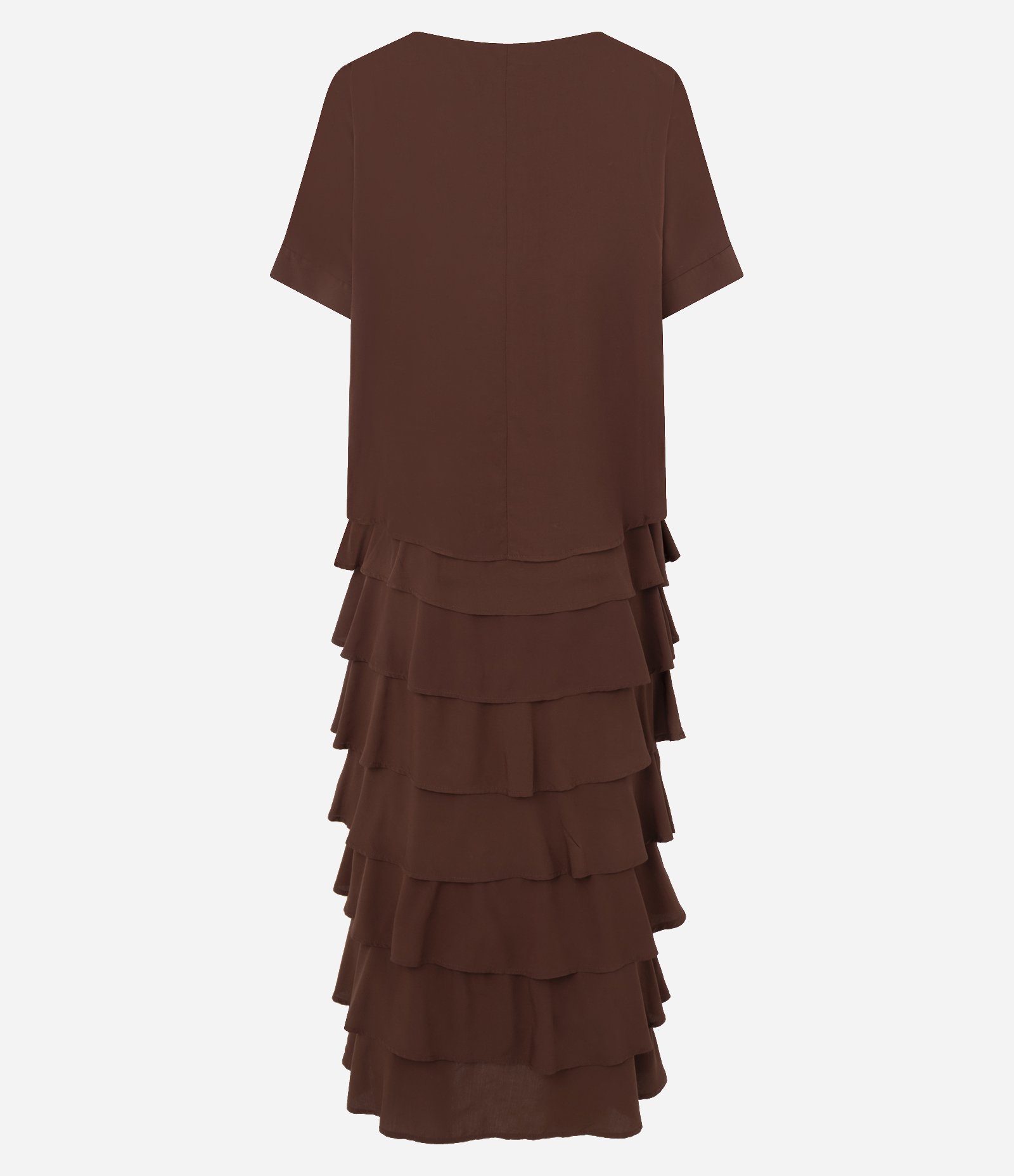 Vestido em Viscose com Saia em Camadas Marrom 6