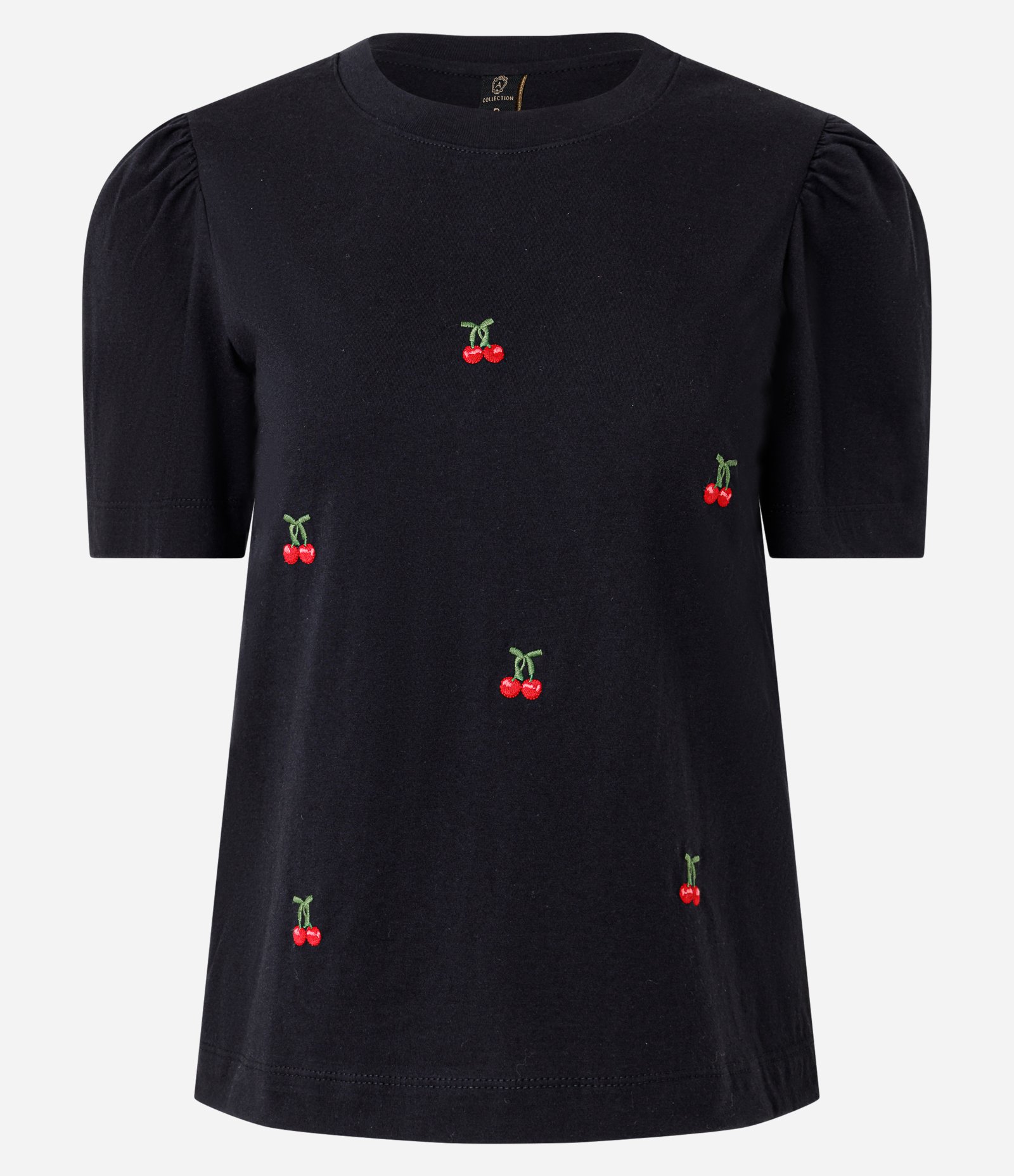 Blusa Slim em Algodão com Bordado Cereja e Manga Bufante Preto 5