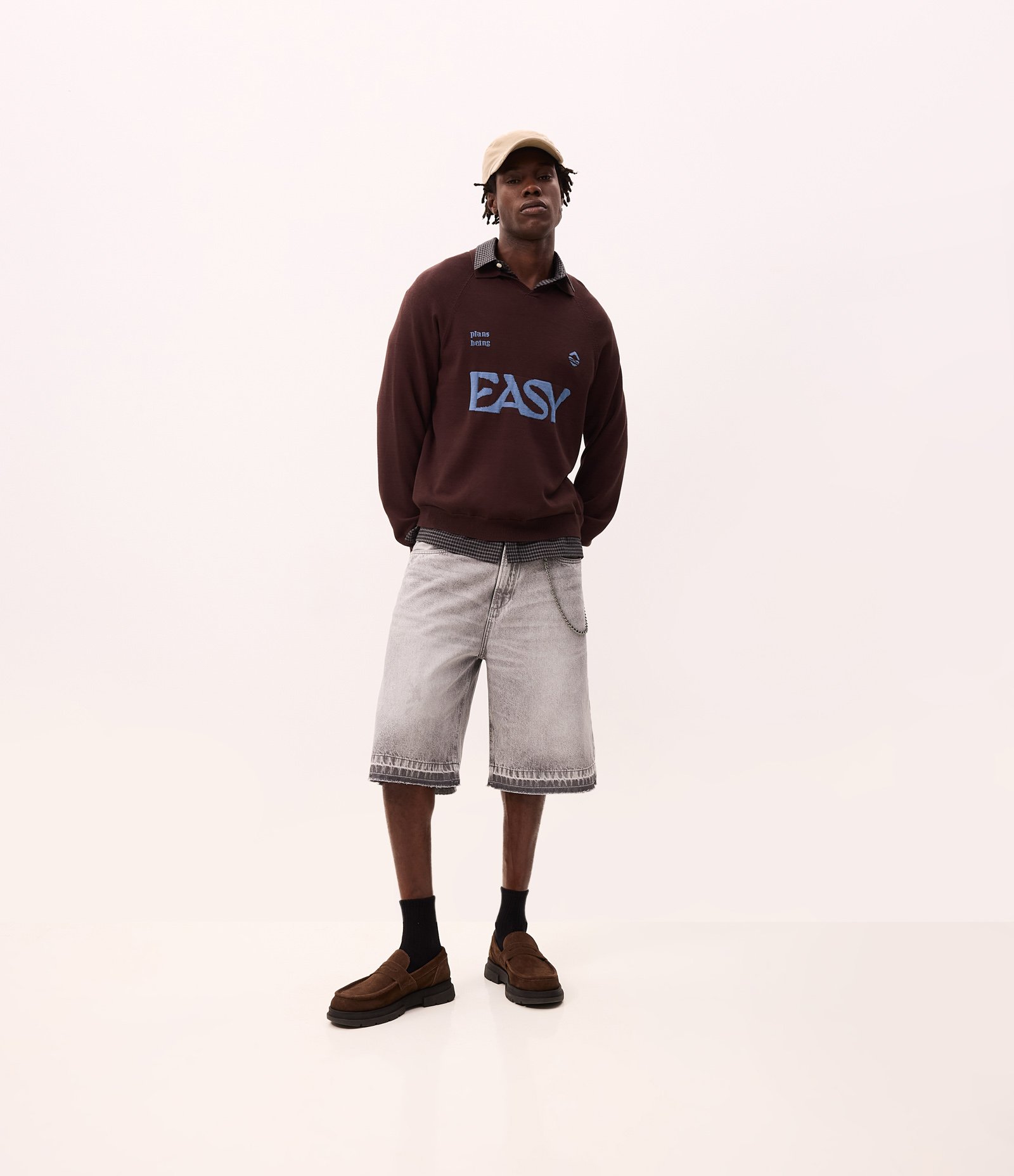 Bermuda Baggy em Jeans com Detalhes de Costura Cinza 2