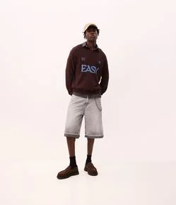 Bermuda Baggy em Jeans com Detalhes de Costura