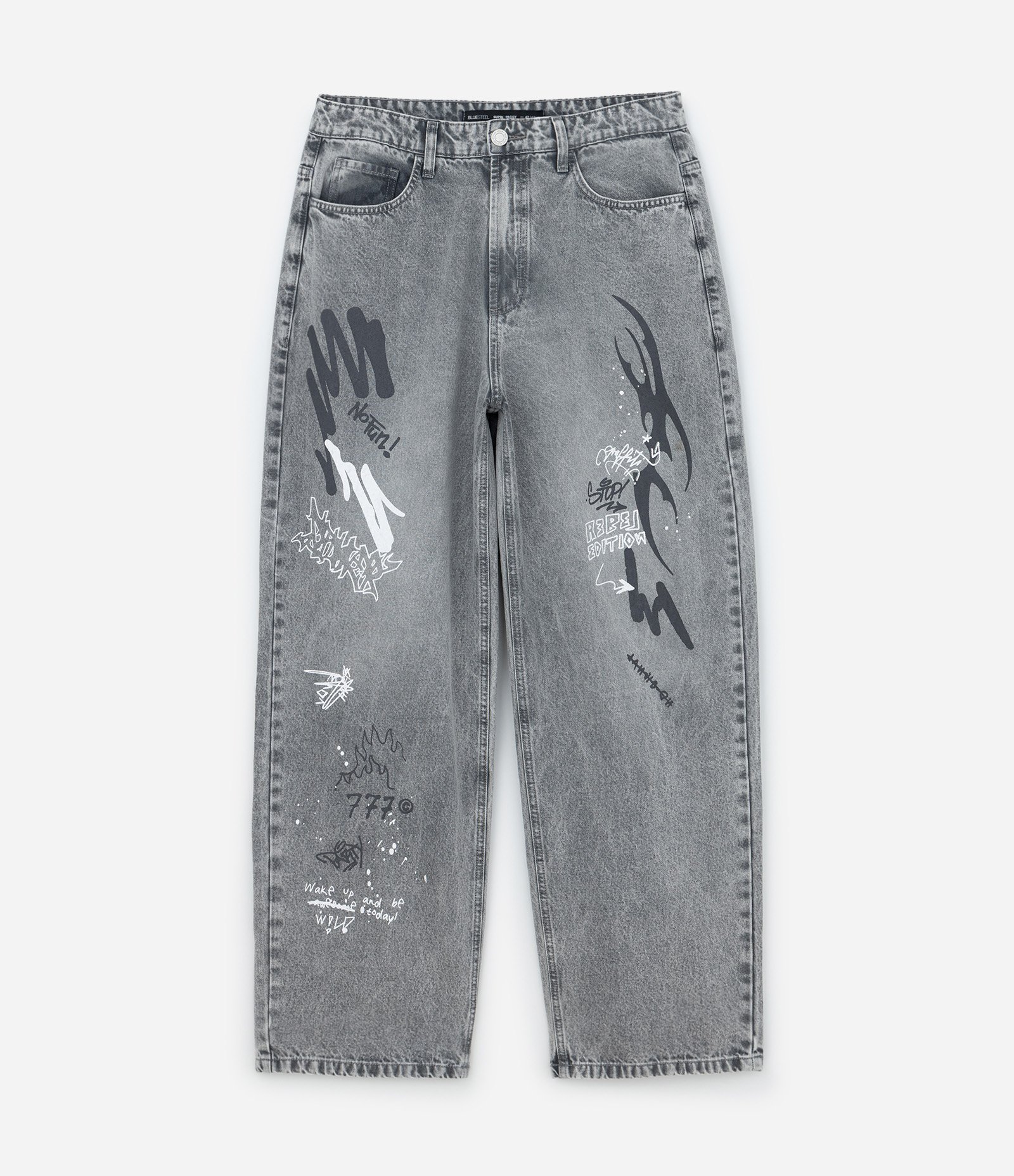 Calça Super Baggy em Jeans com Estampa Grafite Cinza 1