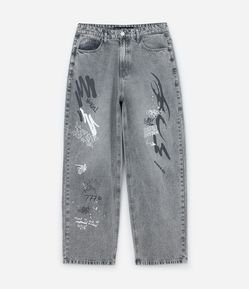 Calça Super Baggy em Jeans com Estampa Grafite