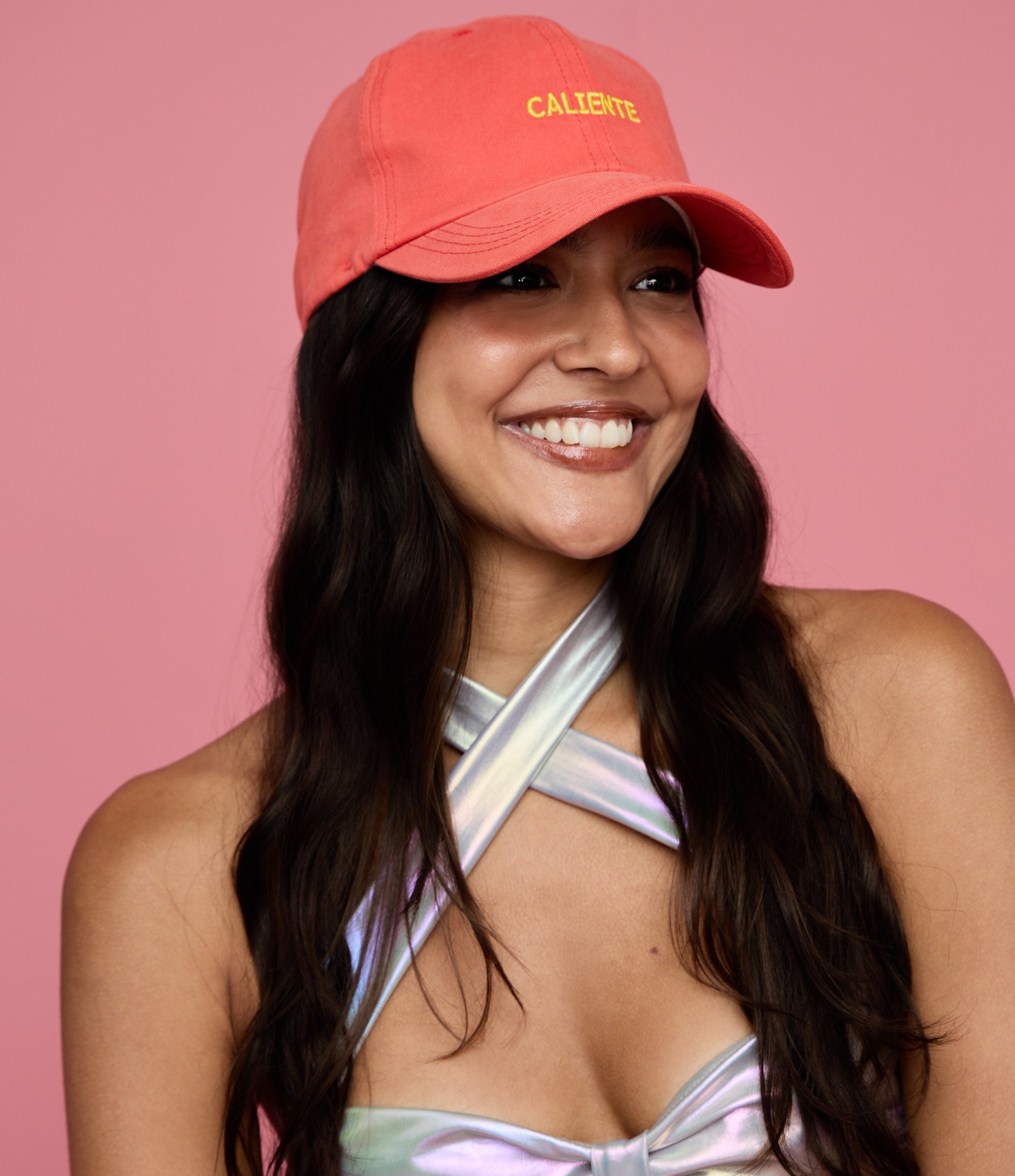 Boné em Sarja com Aba Curva e Bordado Lettering Caliente Laranja 1