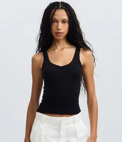Blusa Sem Manga com Decote em V