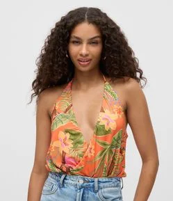 Body Frente Única com Estampa Folhagem