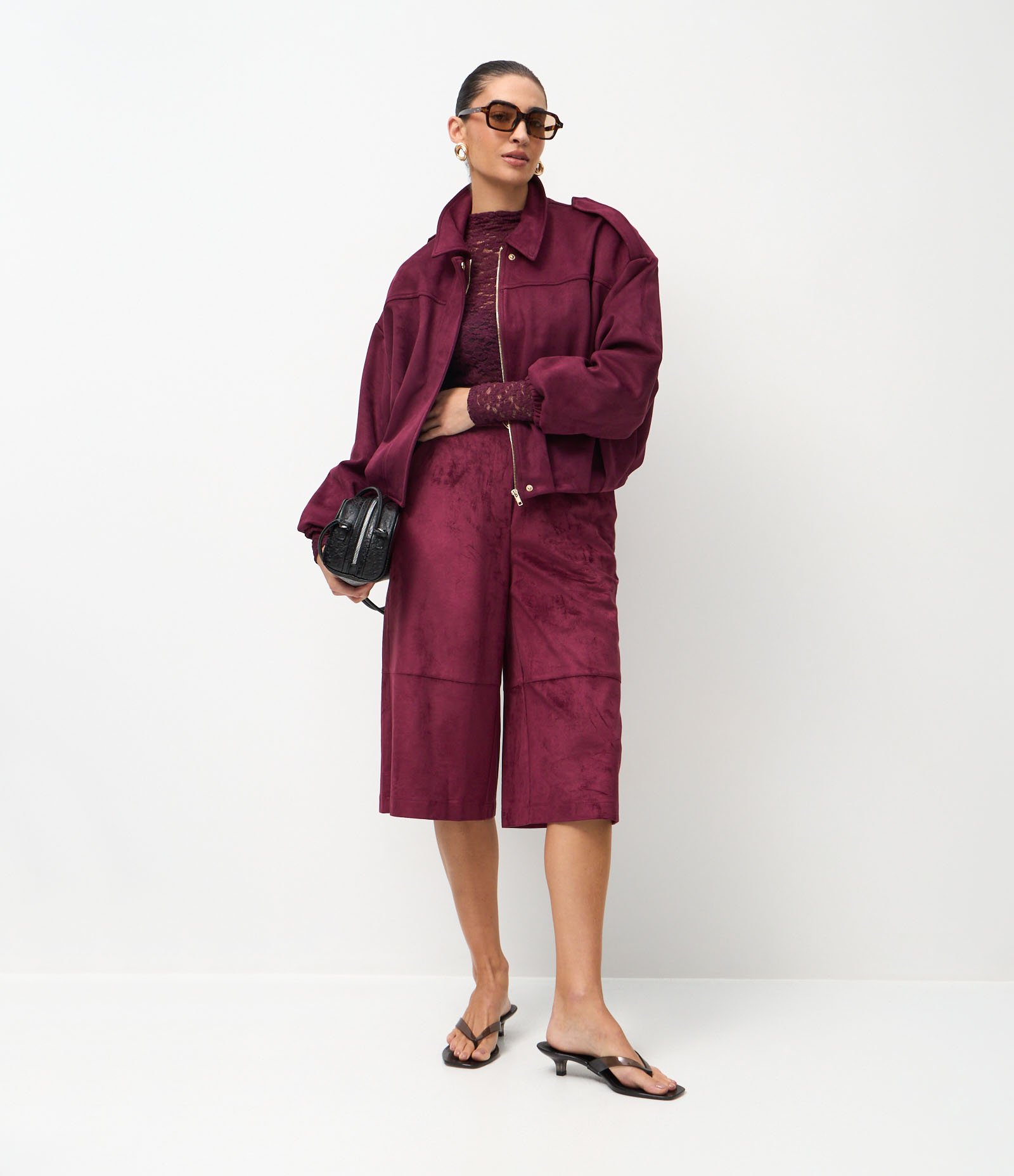 Jaqueta Bomber Suede Com Gola Clássica Vermelho 2